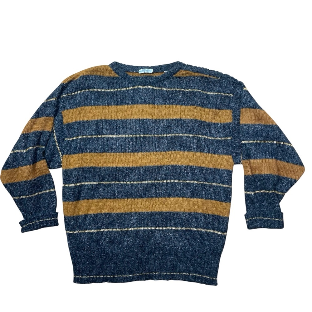 VTG Wool Blend Sweater Retro Stripe Grandpa Gray Italy Knit Dickins Jones SM